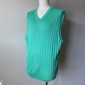 Carnoustie Mens XXL TTG Sweater Vest Cable Knit V Neck Green Cotton Golf NEW